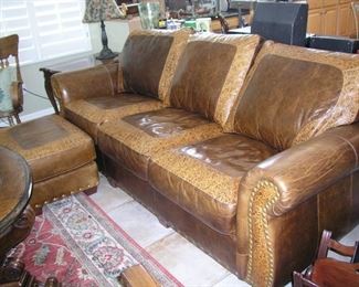 Item 65:
Gorgeous Brown with Tooling Leather Sofa by Legacy Leather International - Made in Canada - Approx. 94" wide - Ottoman Included - Quite Magnificent!
Asking Price: $2,450.00
