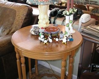 Item 102:
Vintage Round Side Table - Grecian Style - Spindled Legs - 30" tall 
Asking Price $69.00
Item 103:
Vintage Ceramic Lamp (looks like Rookwood) with Asian Style Shade 
Asking Price $45.00
