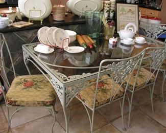 Item 9:
Gorgeous Vintage Woodard Iron Patio Table with 4 Chairs - Heavy Wrought Iron - Ornate Floral Design - Light Green - 60" x 34" x 29" high
Asking Price: $395.00
