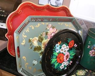 Item 112:
Vintage Metal Trays - We have 20+ of these!
A) Red Scalloped Edges - New York - 27" x 19" - Asking Price $45.00
B) Green - by Art Gift, Philadelphia PA - Open Handles - 24" x 17.5" - Asking Price $39.00
C) Black Round - 15" diameter - Asking Price $15.00
