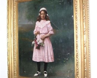 Item 124:
Vintage Original Oil Painting by E. Lancaster - Little Girl in Sunday Best - 25" x 22" including frame - has some damage
Asking Price $65.00
