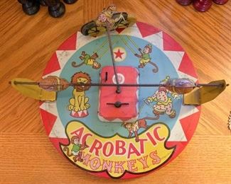 Vintage Acrobatic Monkeys Wind Up Tin Toy by Wyandotte Toys