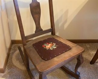 Antique Rocking Chair / Rocker with Needlepoint Seat