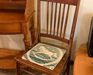 Antique Spindle Back Chair with Upholstered Seat Insert