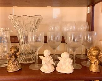 Glassware, Etched Wine Glasses, Vintage Christmas Decor