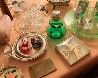 Glassware, Silverplate, Barware, Airplane Bottle Opener, Decorative Eggs, Etc. 