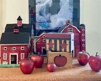 Schoolhouse & Barn Kitchen Canisters, Apple Figurines