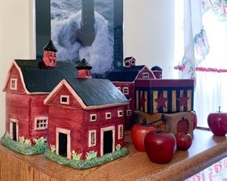 Schoolhouse & Barn Kitchen Canisters, Apple Figurines