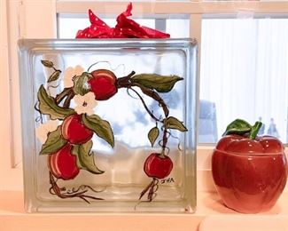Hand Painted Glass Block, Apple Sugar Bowl