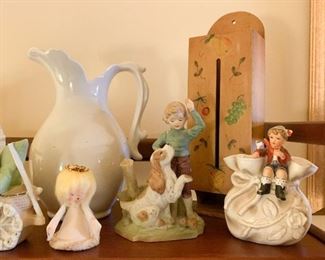 White Pottery Pitcher, Vintage Figurines, Christmas Decor