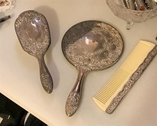 Antique Vanity Set (mirror, brush & comb)