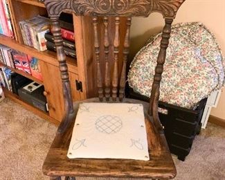 Antique / Vintage Wood Carved Side Chair with Upholstered seat Insert