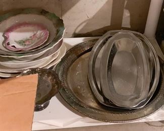 Vintage China Bowls & Plates, Silverplate & Stainless Serving Pieces