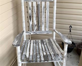 Distressed White Wooden Rocking Chair / Rocker