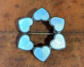 Vintage Volmer Bahner Danish sterling and enamel brooch, about 1 1/8" diameter. Signed VB (for Volmer Bahner), stamped  STERLING DENMARK. $88