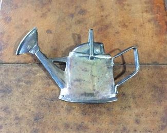 Vintage sterling silver watering can pendant, size 2 1/16" wide by 1 3/8" high. Signed GFMW (Great Falls Metal Works), stamped STERLING. $38