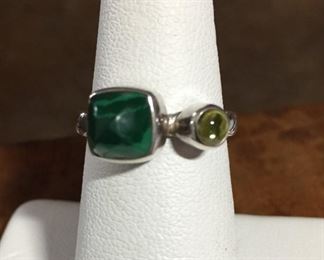 Lori Bonn malachite and peridot ring size 5 1/2.  Signed LORI BONN, stamped 925 and ID. $90