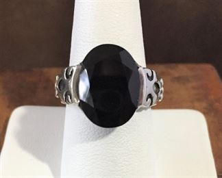 Silpada sterling ring size 8. Size of faceted black stone in bezel is 9/16" wide by 5/8" high. Signed with the Silpada mark and stamped 925 and INDIA. $110
