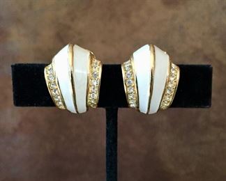 Christian Dior enamel and crystal pave clip earrings. Size 3/4" wide by 7/8" high.  Signed Chr. Dior on back of clips. $88