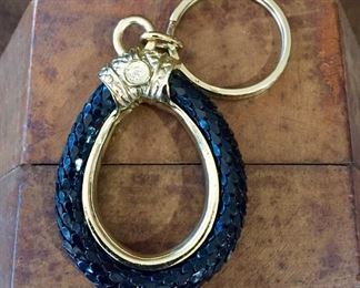 Whiting and Davis large black mesh keychain. Size 1 3/4" wide by 4 1/4" high. Rhinestone accent on opposite side. $28