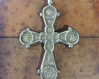 Metropolitan Museum of Art Collection byzantine etruscan cross pendant. Size 1 3/4" wide by 2 1/2" high (including bale). Signed Metropolitan Museum of Art. $56