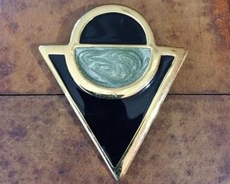 Mod Trifari brooch, size 2" wide by 2 1/4" high. Signed TRIFARI on back. $48
