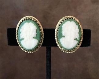 Whiting & Davis Co. cameo clip earrings. Size 7/8" wide by 1  1/8" high. Signed WHITING & DAVIS CO. on back of clips. $44