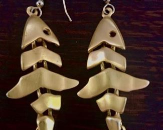 Anne Klein vintage matte goldtone  articulated fish earrings.  1" wide by 2 1/4" long (not including wires).   signed AK.  $68                                                                                                                                                                           