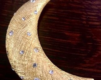 Christian Dior large vintage moon brooch, accented with clear crystals.  3.5" tall.  Signed Chr. Dior. $148