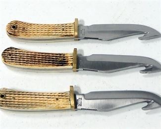 Wild Boar Gut Hook Knives With Bone Handles, Qty 3