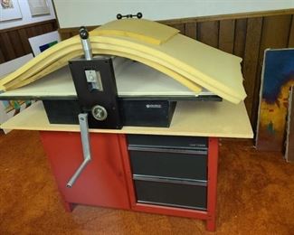 Ettan Etching Press 48 x 24 in with Craftsman 3 Drawer 1 Cabinet Workbench 35 x 54 x 27 in