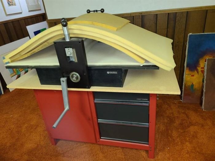 Ettan Etching Press 48 x 24 in with Craftsman 3 Drawer 1 Cabinet Workbench 35 x 54 x 27 in