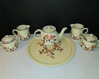 Hall Red Poppy Tea Set with Tray Lot of 9 PC