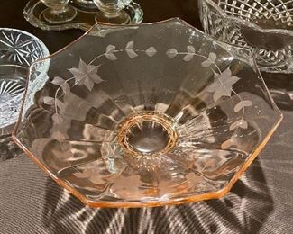peach depression glass with ivy etching