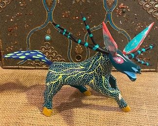 Oaxacan Mexican folk art artist painted whimsical donkey by Martin Tilacajeta