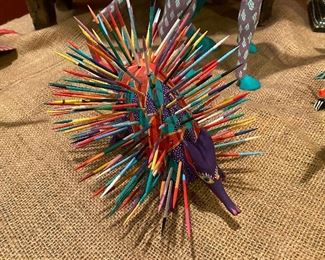 Oaxacan Mexican folk art artist painted porcupine sculpture