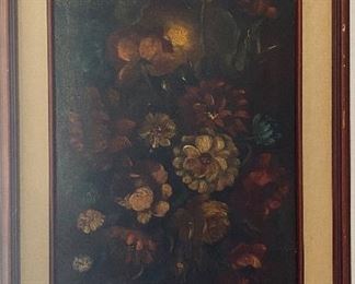 Antique floral painting on canvas