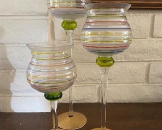 Set of 3 large candle holders blown glass