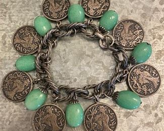 Thailand coun charm bracelet with jade dangle stones