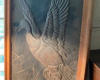 Copper raised relieve bird art framed