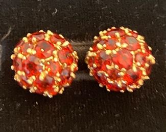 14K gold and garnet cluster ball earrings