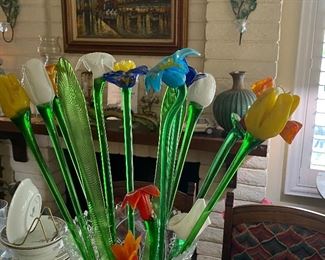 Murano glass stemmed tulips and flowers