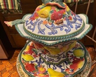 Fitz & Floyd fruit tureen, ladle and platter