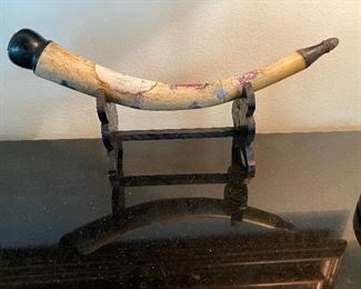 Chinese bone opium pipe hand painted and signed