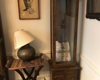 Curio Cabinet, Tray Table, Lamp