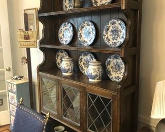 Blue & White Dishes, Cabinet w/ Leaded Glass Doors (1 of 2)