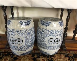 Blue & White Asian Ceramic Garden Stools