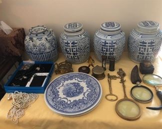 Blue & White Asian Ginger Jars, Magnifiers, Spode
