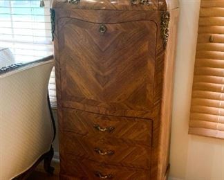 Lot #807 - $540 - Antique French Secretary / Chest with Marble Top (24" L x 14" W x 49" H)