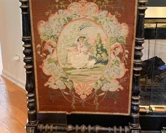Lot #810 - $180 - Antique French 19th Century Needlepoint Fireplace Screen (25" L x 35" H) 